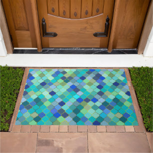 Blue Aqua Moroccan Mosaic Pattern Doormat