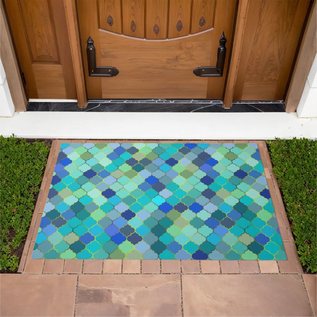 Blue Aqua Moroccan Mosaic Pattern Doormat (Outdoor)
