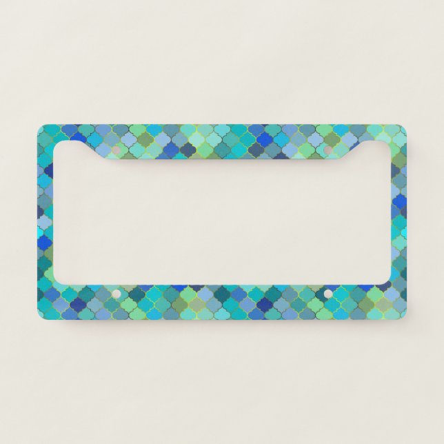 Blue Aqua Moroccan Mosaic Pattern License Plate Frame (Front)