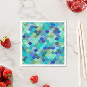 Blue Aqua Moroccan Mosaic Pattern Napkins