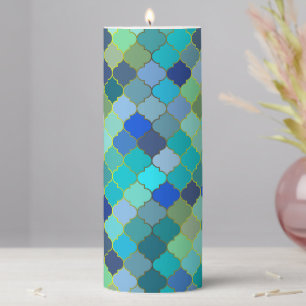 Blue Aqua Moroccan Mosaic Pillar Candle