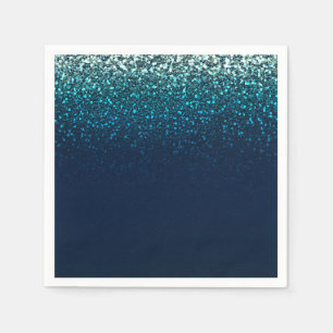Blue Aqua Navy Glitter Sparkle Birthday Party Paper Napkins