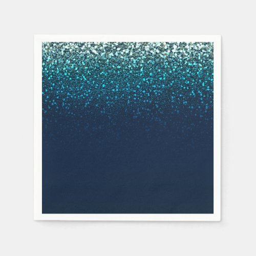 Blue Aqua Navy Glitter Sparkle Birthday Party Paper Napkins