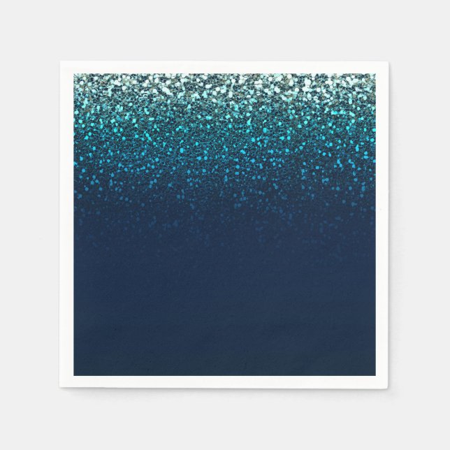 Blue Aqua Navy Glitter Sparkle Birthday Party Paper Napkins (Front)