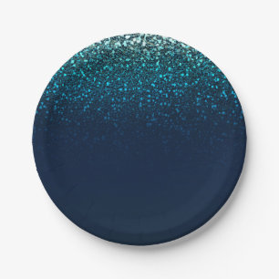 Blue Aqua Navy Glitter Sparkle Birthday Party Paper Plates
