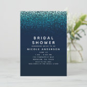 Blue Aqua Navy Glitter Sparkle Bridal Shower Invitation (Standing Front)