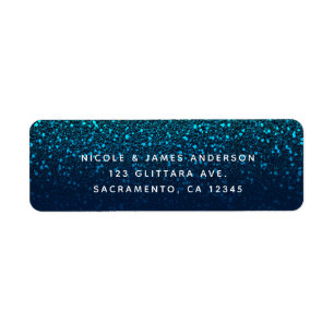 Blue Aqua Navy Glitter Sparkle Modern Party Label