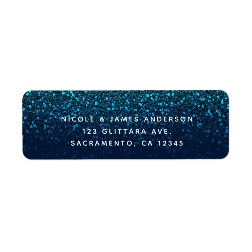 Blue Aqua Navy Glitter Sparkle Modern Party Label