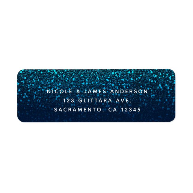 Blue Aqua Navy Glitter Sparkle Modern Party Label (Front)