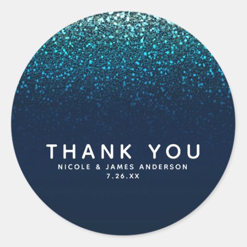 Blue Aqua Navy Glitter Sparkle Sweet 16 Party Classic Round Sticker