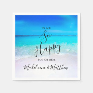 Blue Aqua Ocean Beach Coastal  Wedding Engagment Napkins