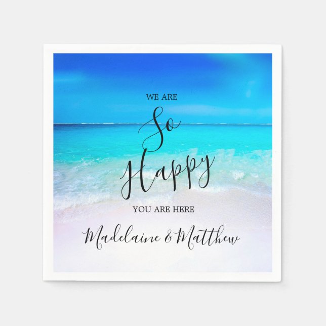 Blue Aqua Ocean Beach Coastal  Wedding Engagment Napkins (Front)