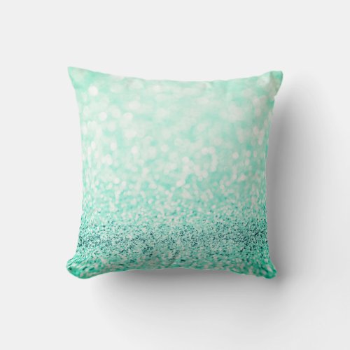 Blue Aqua Ocean Blue Glitter  White Delicate Throw Pillow