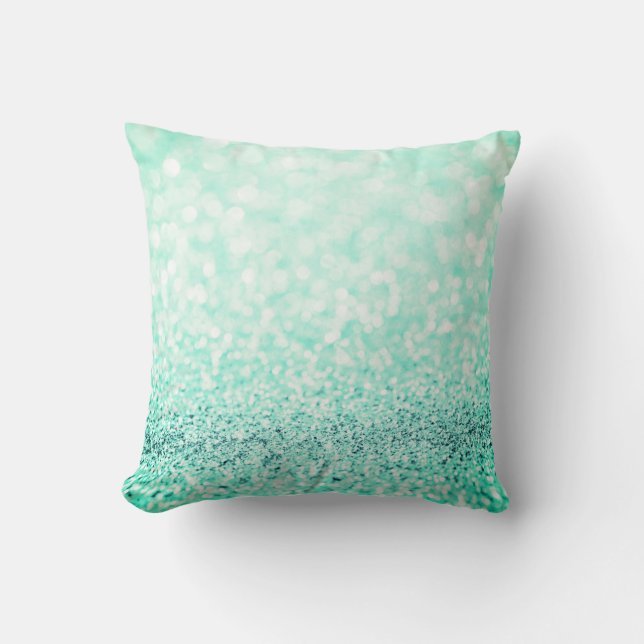 Blue Aqua Ocean Blue Glitter  White Delicate Throw Pillow (Front)