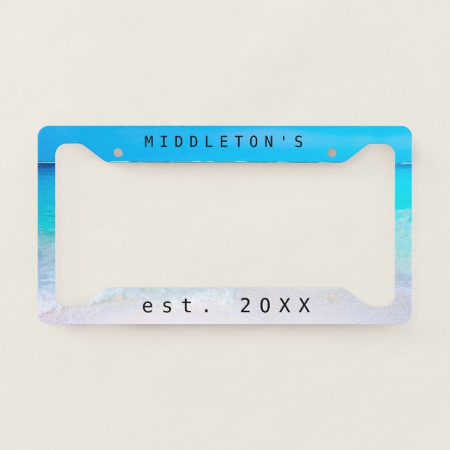 Blue Aqua Ocean Sea Beach Coastal Personal License Plate Frame (Front)