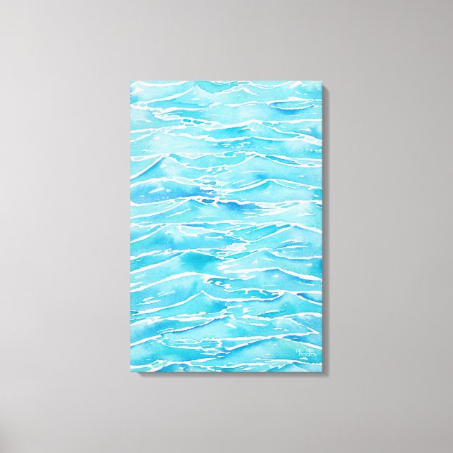 Blue Aqua Ocean Sea Waves Watercolor Print (Front)