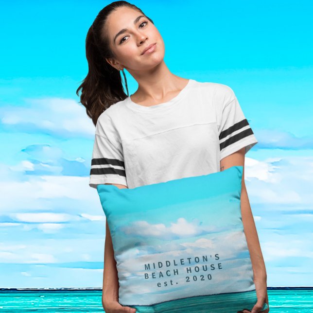 Blue Aqua Ocean Sky Coastal Personal Family Throw Pillow (Creator Uploaded)