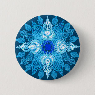 Blue aqua paisley sunflower button