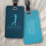 Blue Aqua Personalized Monogram Golfer Luggage Tag<br><div class="desc">This design features a golfer swinging a club and has two text fields that you can use to personalize it - perhaps with a name and golf team or club.</div>