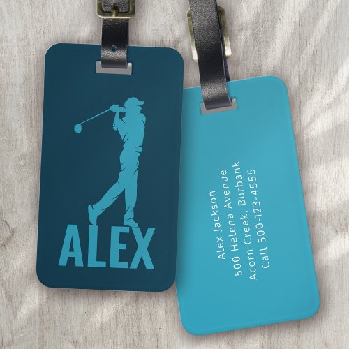 Blue Aqua Personalized Monogram Golfer Luggage Tag