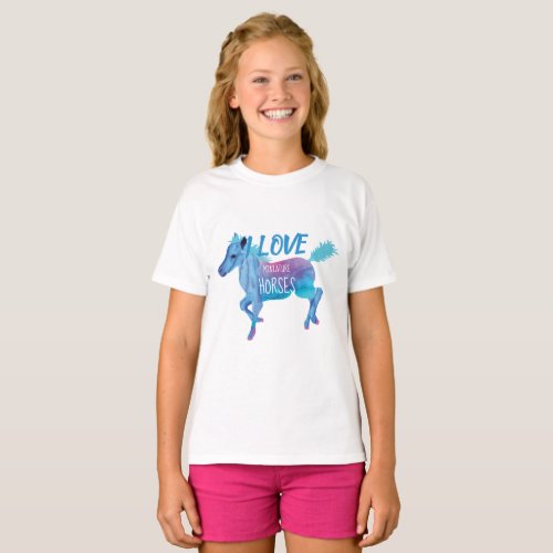 Blue Aqua Pink Galloping Miniature Horse T_Shirt