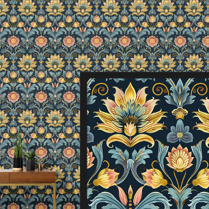 Blue Aqua Pink Gold Brown Art Nouveau Wallpaper