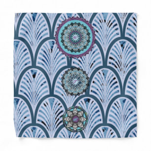 Blue Aqua Purple 3 Mandalas Bandana
