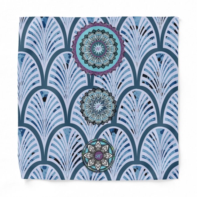 Blue Aqua Purple 3 Mandalas Bandana (Front)