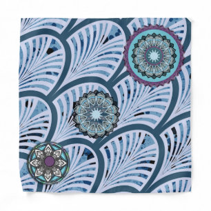 Blue Aqua Purple 3 Mandalas Bandana