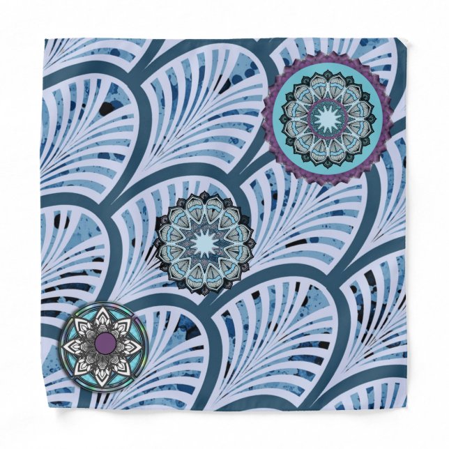 Blue Aqua Purple 3 Mandalas Bandana (Front)