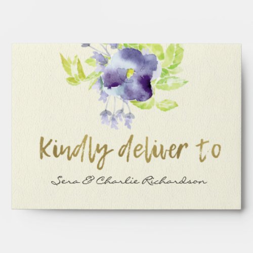 BLUE AQUA PURPLE INK WATERCOLOUR FLORAL MONOGRAM ENVELOPE