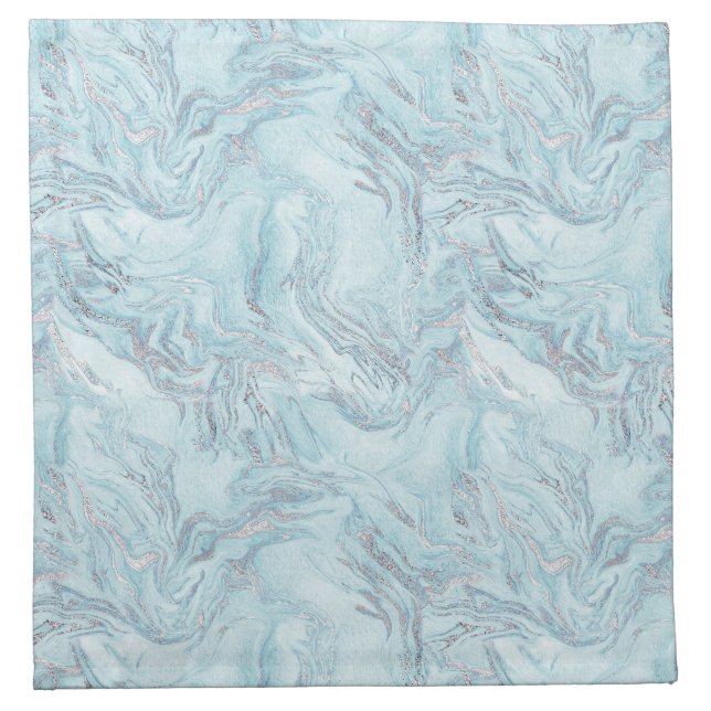 Blue Aqua Silver Marble Cloth Napkin (Front)