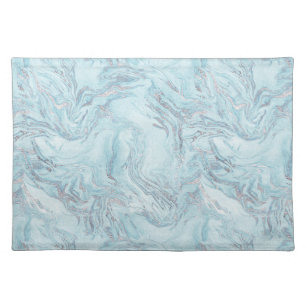 Blue Aqua Silver Marble Cloth Placemat