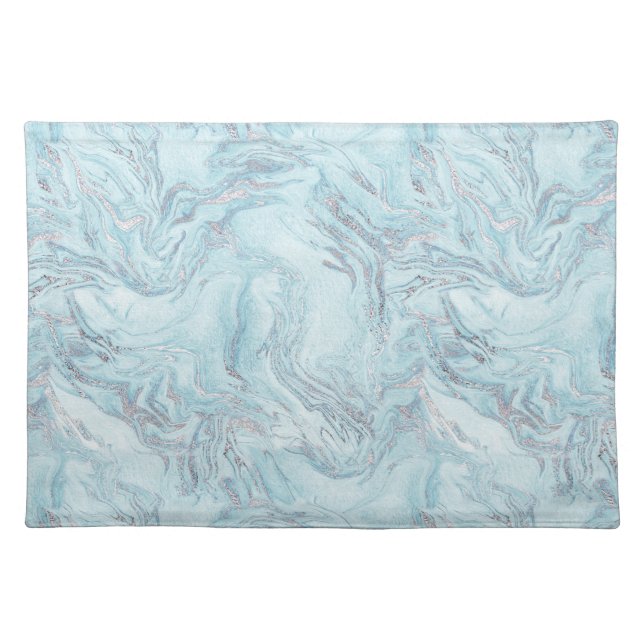 Blue Aqua Silver Marble Cloth Placemat (Front)
