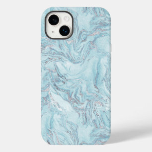 Blue Aqua Silver Marble iPhone 14 Plus Case