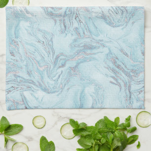 Blue Aqua Silver Marble Kitchen Towel