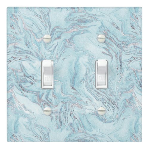 Blue Aqua Silver Marble Light Switch Cover