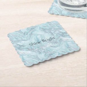 Blue Aqua Silver Marble Paper Coaster