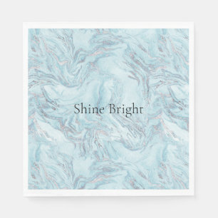 Blue Aqua Silver Marble Swirls Napkins