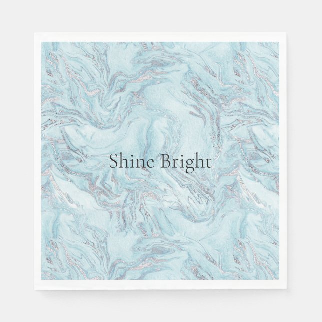 Blue Aqua Silver Marble Swirls Napkins (Front)