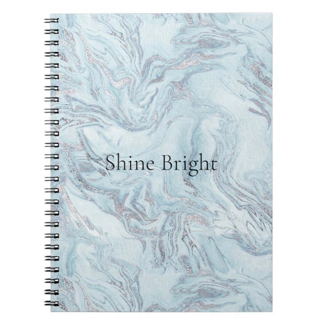 Blue Aqua Silver Marble Swirls Notebook (Front)