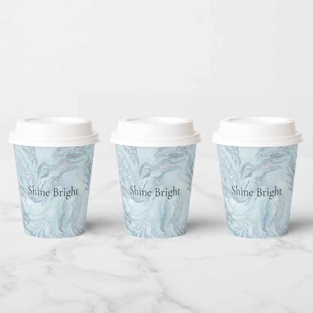 Blue Aqua Silver Marble Swirls Paper Cups (Multi)