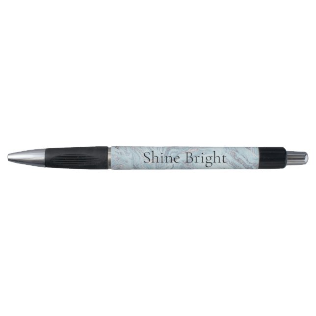 Blue Aqua Silver Marble Swirls Pen (Front)