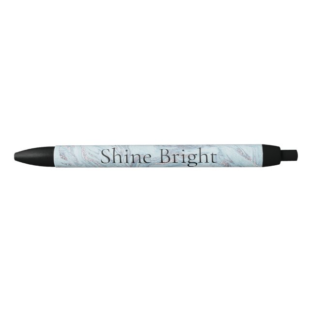 Blue Aqua Silver Marble Swirls Pen (Front)