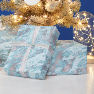Blue Aqua Silver Marble Wrapping Paper