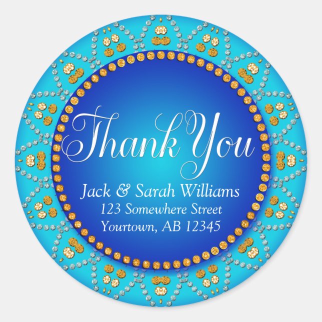 Blue Aqua Sun Wedding Favor Thank You Sticker (Front)
