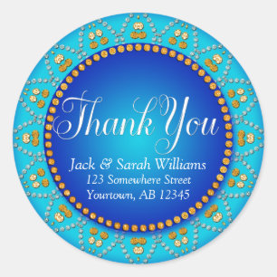 Blue Aqua Sun Wedding Favor Thank You Sticker