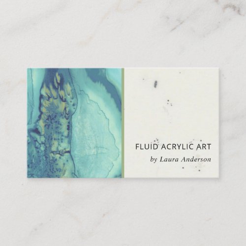 BLUE AQUA TEAL FLUID ACRYLIC RESIN ART ARTIST BUSINESS CARD