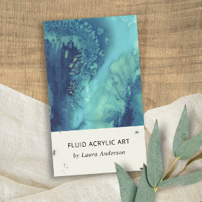 BLUE AQUA TEAL FLUID ACRYLIC RESIN ART ARTIST BUSINESS CARD