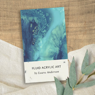 BLUE AQUA TEAL FLUID ACRYLIC RESIN ART ARTIST BUSINESS CARD